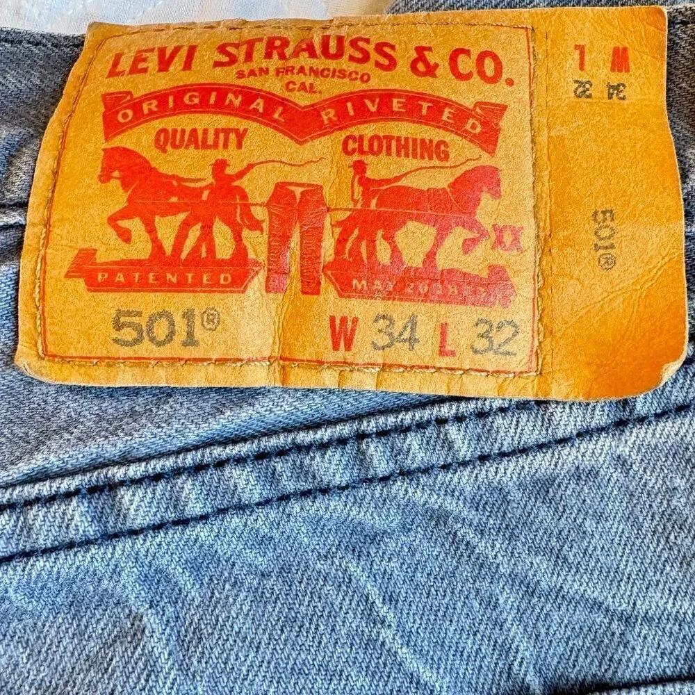Levi’s 501 Button Fly Grey Denim Jeans Straight Leg   34 x 32